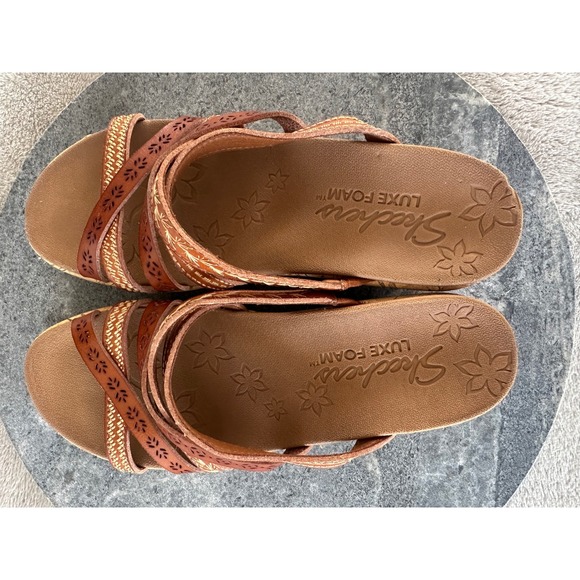 Skechers Beverlee Tiger Posse Womens Size 7 Brown Wedge Sandals Shoes - Picture 5 of 8